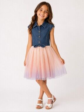 2/$40 Zunie Girls Denim Tulle Pink Ombre Dress Size 8 NWT